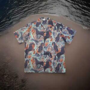 MAGCHIC‎  Horse "CAMO" Summer Shirts - Green Size XXL 2XL Button Up Short Sleeve